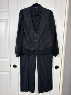 AGB Black Pinstripe Dress Pants and Long Sleeve Top Size 12